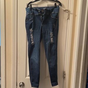 Dark Blue Distressed Skinny Jeans for Women